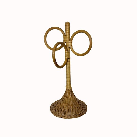Rattan Finger Tip Towel Holder Retro Stand Triple Ring VTG Boho Bathroom Decor - Picture 7 of 11